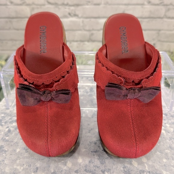 Gymboree Willow Red Suede Woodgrain Platform Vintage Bow Clogs Girls 11M❤️EUC❤️ - Picture 3 of 11